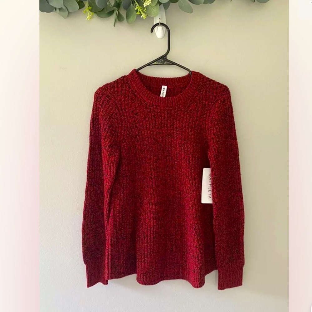 NWT Athleta Red Sierra Crew Relaxed Fit Wool Blend Knit Sweater Women's XS $129